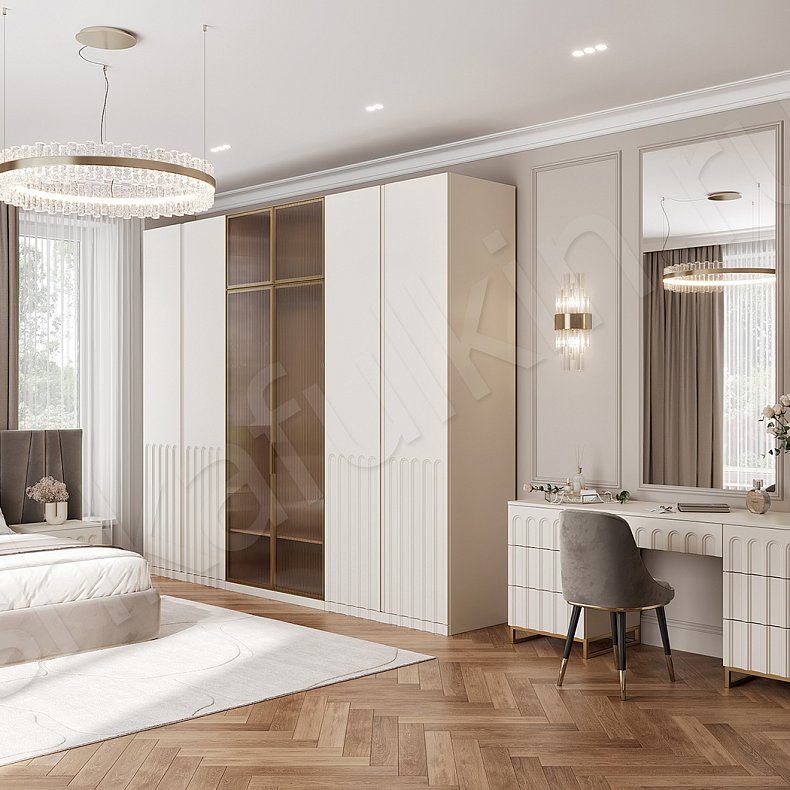 Гарнитур Командор Светлые Белый Цветной Синий Современный 6и створчатые Спальня Для белья Для декора Под ТВ Для вещей 1