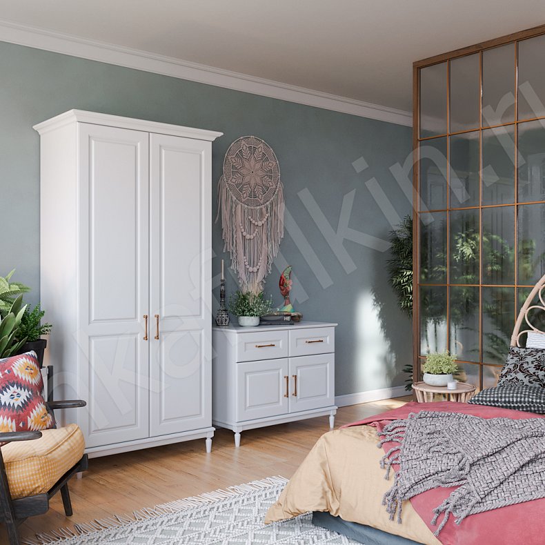 Гарнитур Бохо Белый Светлые Этнический 2х створчатые Спальня Для белья Для вещей