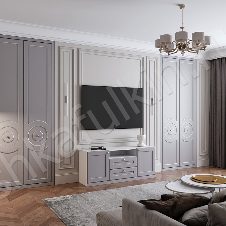 Гарнитур Долорес Коричневый Светлые Серый Неоклассика 4х створчатые Гостиная Для вещей