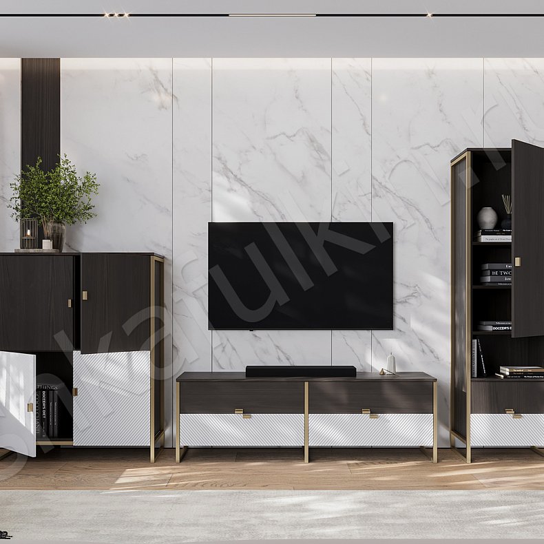 Стенка Элегия Черный Белый Цветной Светлые Современный 2х створчатые Гостиная Под ТВ 5